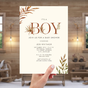 Boy Terracotta Pampas Floral Boho Baby shower Kaart