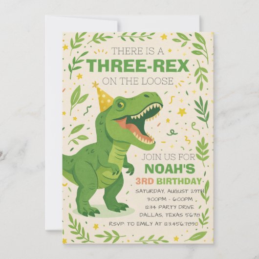 Boy Three-Rex Dinosaur Birthday Kaart (Voorkant)