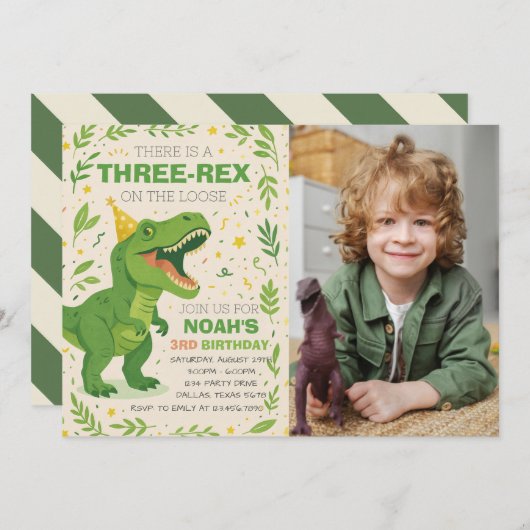 Boy Three-Rex Dinosaur Birthday Photo Kaart (Voorkant / Achterkant)