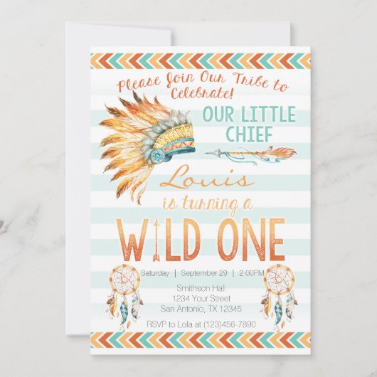 Boy Tirbal Aztec Boho Wild Uitnodiging van één dag (Voorkant)