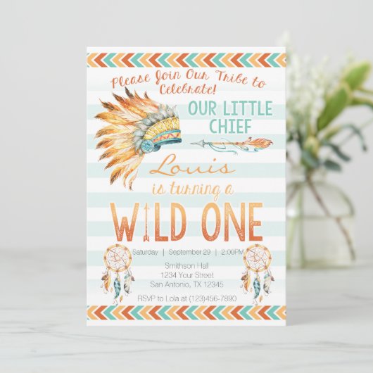 Boy Tirbal Aztec Boho Wild Uitnodiging van één dag (Staand voorkant)