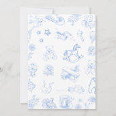 Boy Toile De Jouy Blue Baby Shower Invitation Kaart (Achterkant)