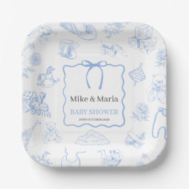 Boy Toile De Jouy Blue Baby Shower Papieren Bordje