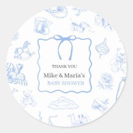 Boy Toile De Jouy Blue Baby Shower Ronde Sticker