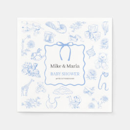 Boy Toile De Jouy Blue Baby Shower Servet