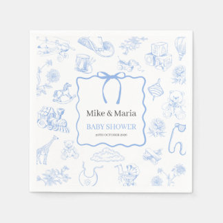 Boy Toile De Jouy Blue Baby Shower Servet