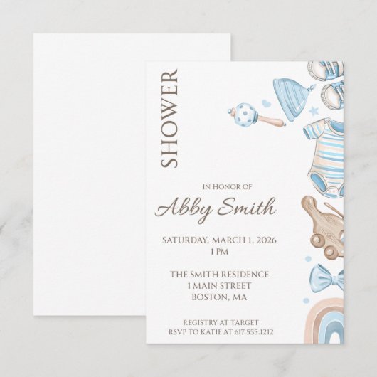 Boy Toy Shower Kaart (Voorkant / Achterkant)