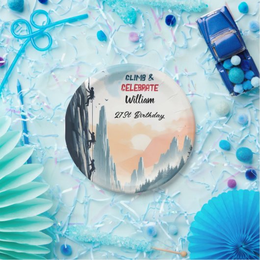 Boy Tree Fun Cliff Rock klimmen 21e verjaardag Papieren Bordje (Feest)