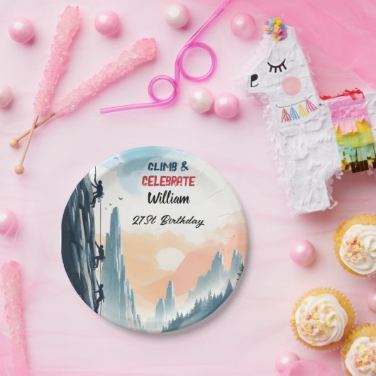 Boy Tree Fun Cliff Rock klimmen 21e verjaardag Papieren Bordje (Feest)