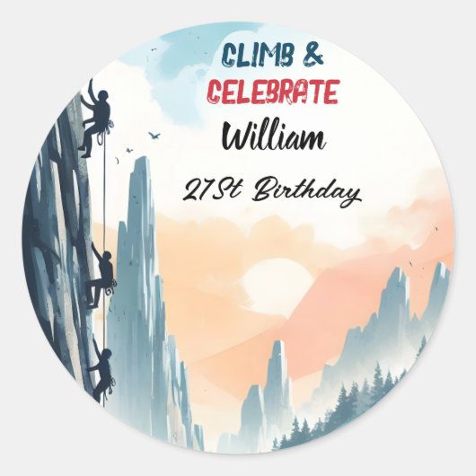 Boy Tree Fun Cliff Rock klimmen 21e verjaardag Ronde Sticker (Voorkant)