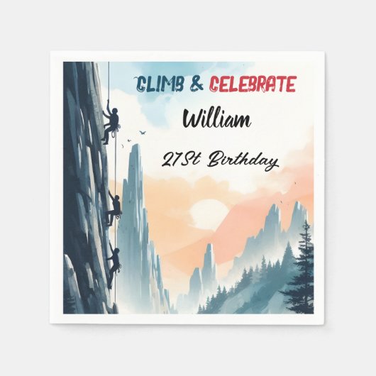 Boy Tree Fun Cliff Rock klimmen 21e verjaardag Servet (Voorkant)