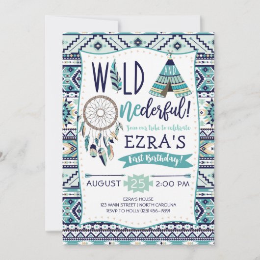 Boy Tribal Arrows Wild First Birthday Invitation Kaart (Voorkant)