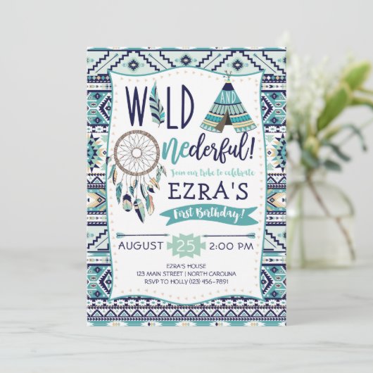 Boy Tribal Arrows Wild First Birthday Invitation Kaart (Staand voorkant)