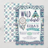 Boy Tribal Arrows Wild First Birthday Invitation Kaart (Voorkant / Achterkant)