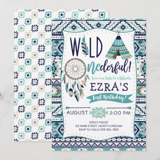 Boy Tribal Arrows Wild First Birthday Invitation Kaart (Voorkant / Achterkant)
