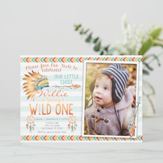 Boy Tribal Boho 1st Wild Uitnodiging van één verja (Staand voorkant)