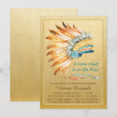 Boy Tribal Headdress Little Chief Boho Baby shower Kaart (Voorkant / Achterkant)