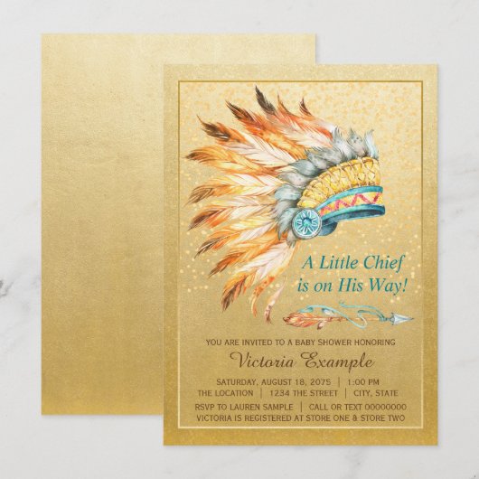 Boy Tribal Headdress Little Chief Boho Baby shower Kaart (Voorkant / Achterkant)