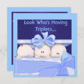 BOY TRIPLETS BABY SHOWER INVITATION KAART (Voorkant / Achterkant)