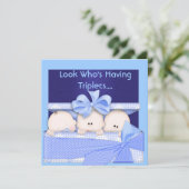 BOY TRIPLETS BABY SHOWER INVITATION KAART (Staand voorkant)