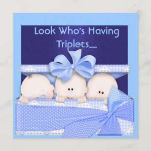 BOY TRIPLETS BABY SHOWER INVITATION KAART