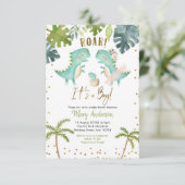Boy Tropical Dinosaur Couple Shower nodigde Roar u Kaart (Staand voorkant)