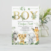 Boy Tropical Oerwoud Animals Baby shower Invitatio Kaart (Staand voorkant)