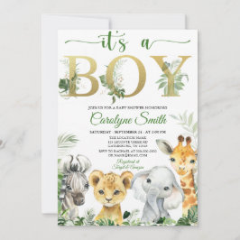 Boy Tropical Oerwoud Animals Baby shower Invitatio Kaart