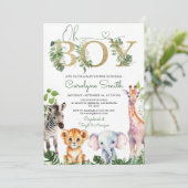 Boy Tropical Oerwoud Safari Dieren Baby shower Kaart (Staand voorkant)