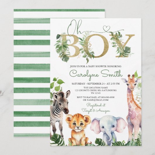 Boy Tropical Oerwoud Safari Dieren Baby shower Kaart (Voorkant / Achterkant)