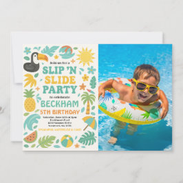 Boy Tropical Slip 'N' Slide Verjaardagsfeestje Fot Kaart