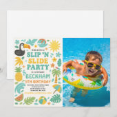 Boy Tropical Slip 'N' Slide Verjaardagsfeestje Fot Kaart (Voorkant / Achterkant)