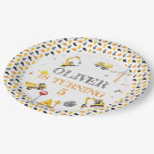 Boy Truck Construction Party Verjaardag Geel Grijs Papieren Bordje (Gekanteld)