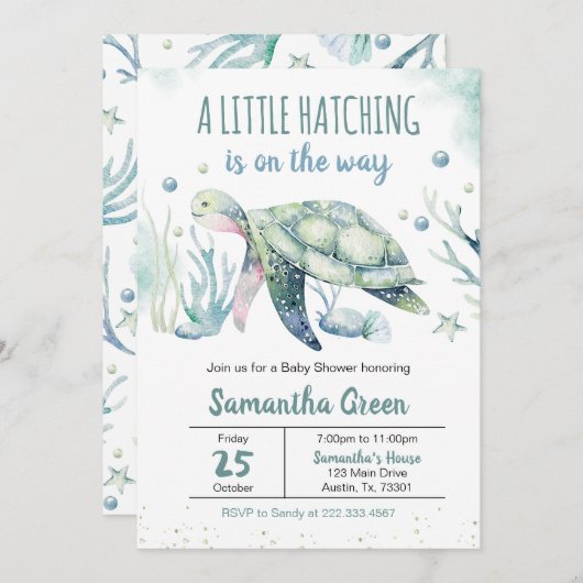 Boy Turtle Baby shower Kaart (Voorkant / Achterkant)