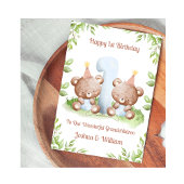 Boy Twins 1st Birthday Greenery Teddy Bear Card Kaart