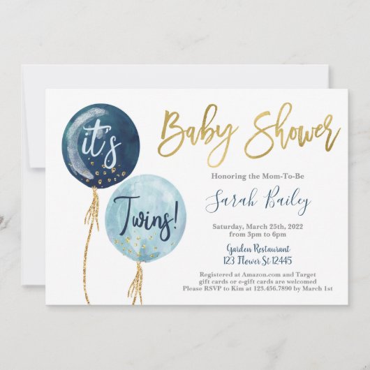 Boy Twins Baby shower Kaart (Voorkant)