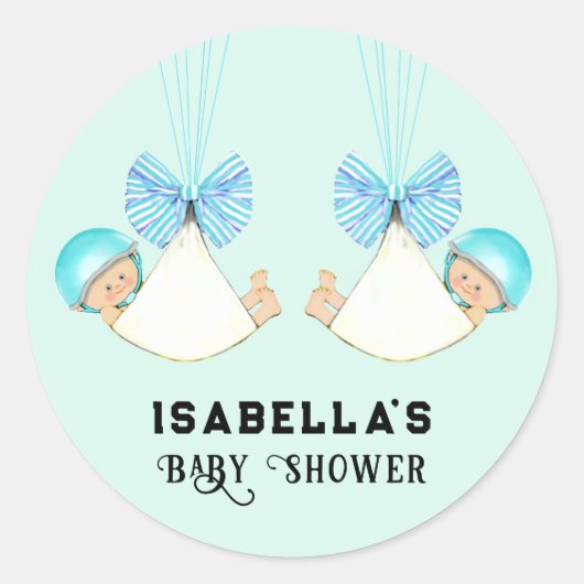 Boy Twins Baby shower Klassieke Ronde Sticker (Voorkant)