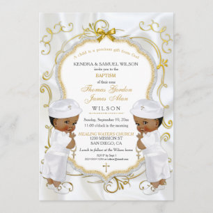 Boy Twins Baptism Christening Gold Cross Ethnic Kaart