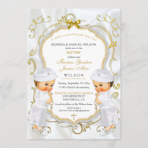 Boy Twins Baptism Christening Gold White Cross Kaart