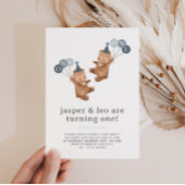 Boy Twins - Beren Party Petten - 1e Verjaardag Fot Kaart