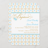 Boy Twins Cross Pattern Baptism Invitation Kaart (Voorkant / Achterkant)