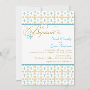 Boy Twins Cross Pattern Baptism Invitation Kaart