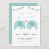 Boy Twins Elephant Baby shower Invitation Kaart (Voorkant / Achterkant)