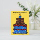 Boy Twins op verjaardagstaart briefkaart (Staand voorkant)