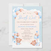 Boy Twins Teddy Bear Baby shower Invitation Kaart (Voorkant)