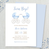 Boy Twins with blue Carriages Baby Shower Kaart