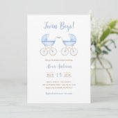 Boy Twins with blue Carriages Baby Shower Kaart (Staand voorkant)