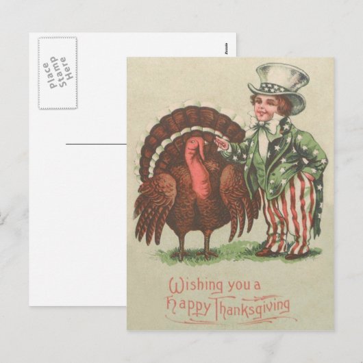 Boy Uncle Sam Thanksgiving Turkije Feestdagenkaart (Voorkant / Achterkant)