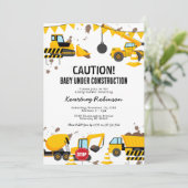 Boy under Construction Baby shower Invitation Kaart (Staand voorkant)