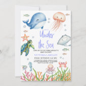 Boy Under The Sea Ocean Animals Baby Shower Kaart (Voorkant)